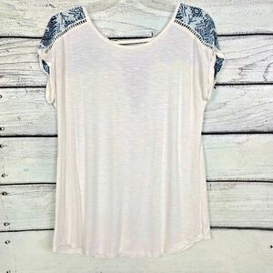 Maurices White Blue Print Lace Up Front Top M
